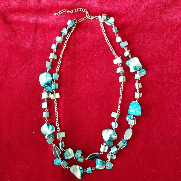 Two Strand Blue Shell and Glass bead Necklace - Picture 4 of 11